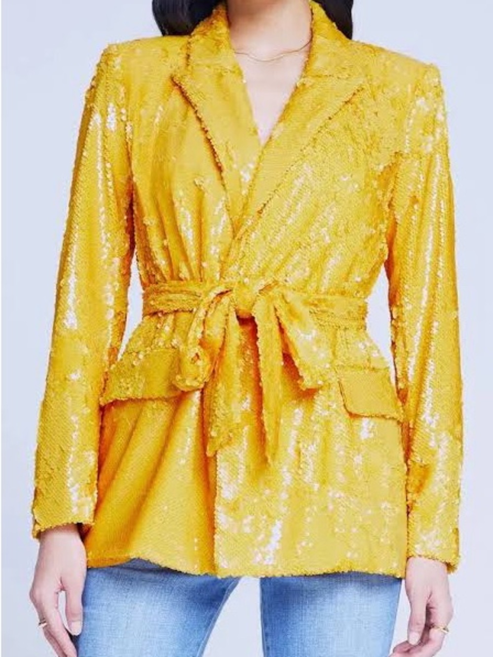 L'AGENCE Yellow Sequin Tie-Waist Blazer Sz M
